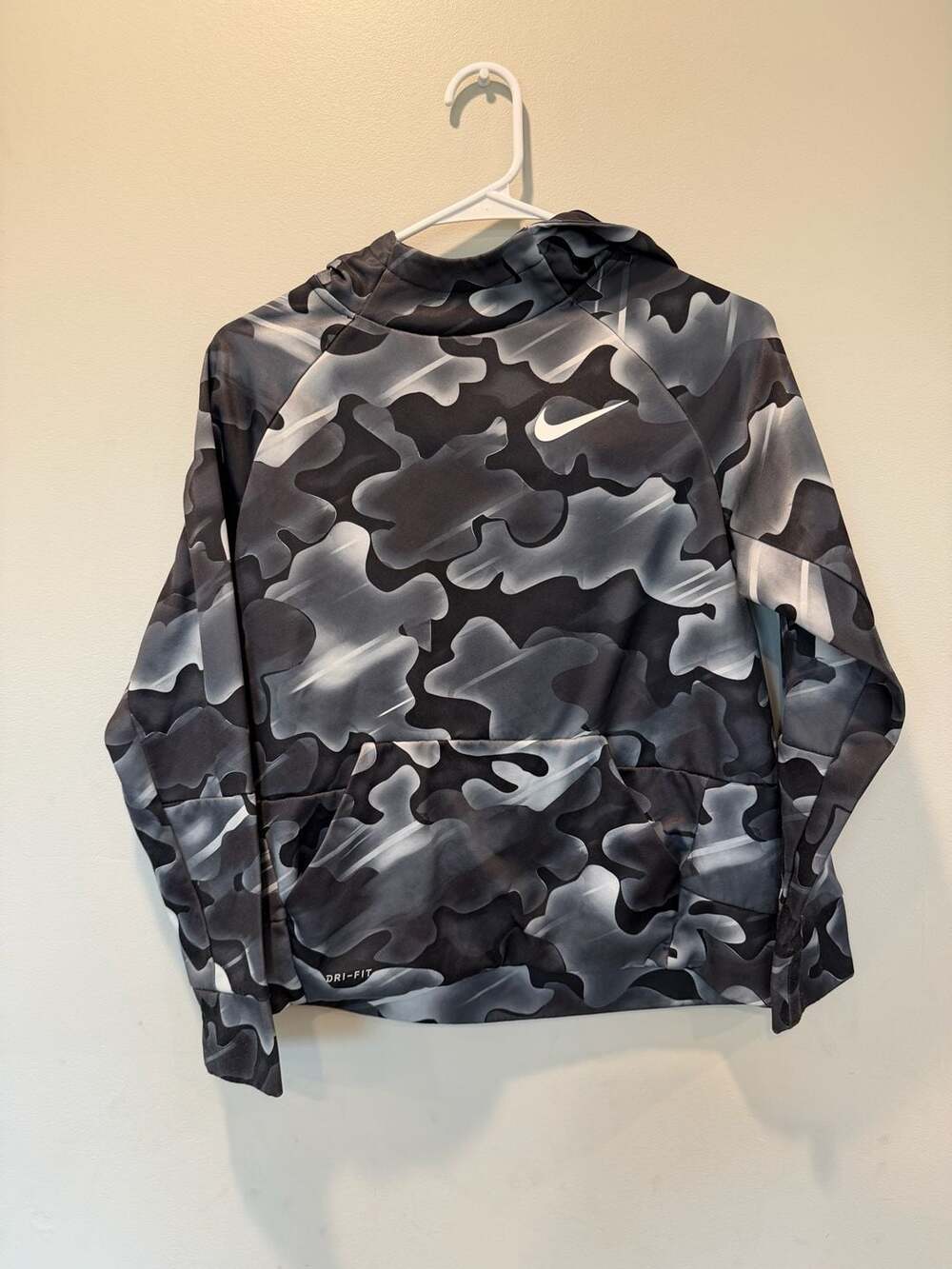Youth Nike Dri-Fit Camouflage Hoodie Size L Black Gray
